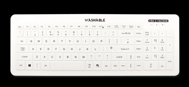 Man & Machine Very Cool Flat Medical Keyboard, UK Layout, USB, White - VCFUK/UK/W5