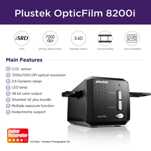 Plustek OpticFilm 8200i SE 35mm Film and Slide Scanner, 7200 dpi, 3.6 Dmax - 0226TS – image 2