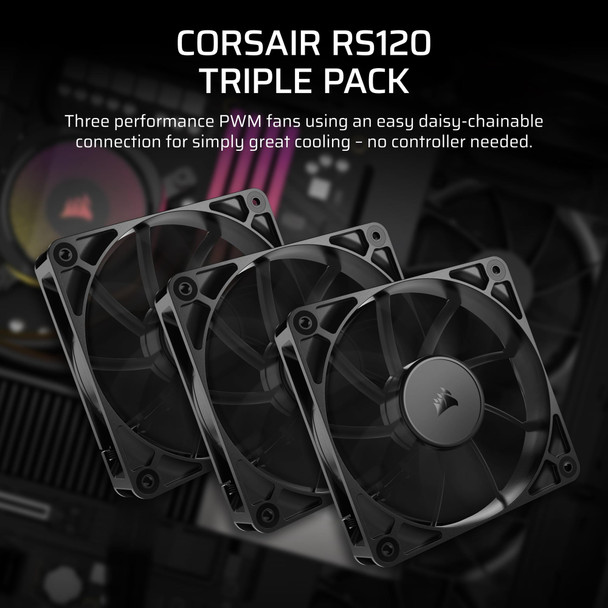 Corsair RS120 120mm PWM PC Case Radiator Cooling Fan Triple Pack Black 2100 RPM – image 2