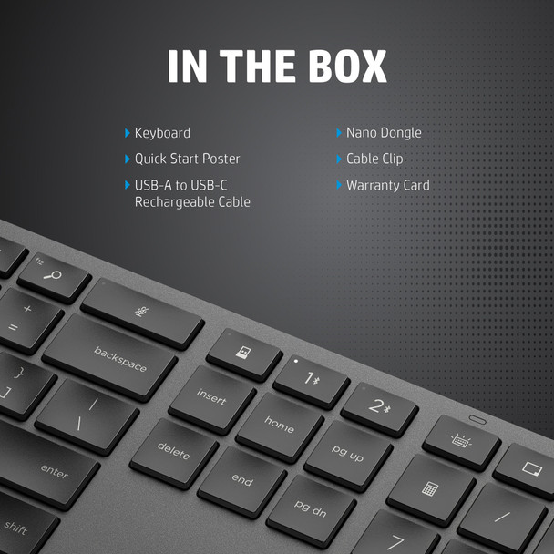 HP 975 Dual-Mode Wireless Keyboard, Bluetooth + 2.4GHz, Backlit, Rechargeable, UK Layout - 3Z726AA#ABU – image 4