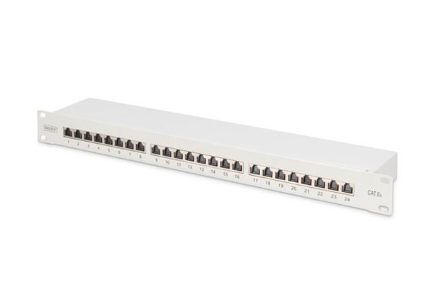 DIGITUS 24-Port Cat 6A Shielded Patch Panel, 19-inch 1U Rack Mount, LSA, Grey - DN-91624S-EA
