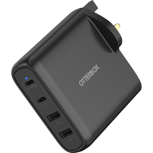 OtterBox 100W USB-C PD GaN 4-Port Wall Charger, 2x USB-C + 2x USB-A, UK Plug, Black - 78-81349