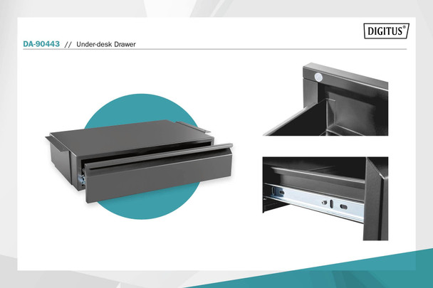 DIGITUS Under-Desk Drawer, Extendable, 48cm Deep, 5kg Load, Steel Frame, Black - DA-90443 – image 3