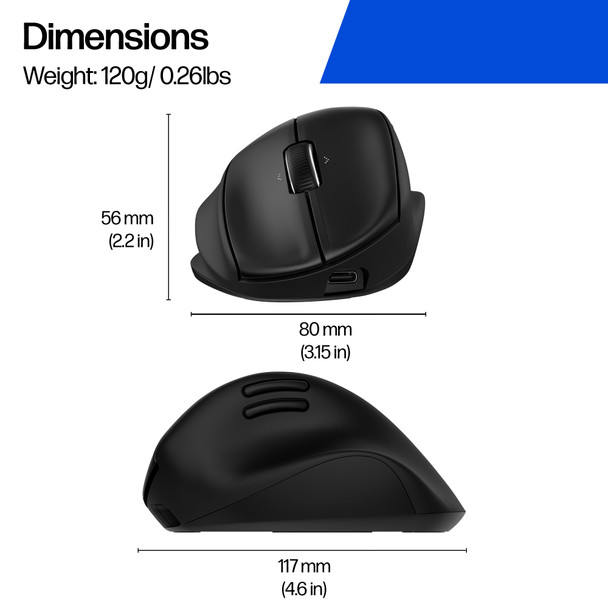 HP 725M Tilt Ergonomic Wireless Mouse, 21° Semi-Vertical, 6000 DPI, Bluetooth + Dongle, Black - BH0Z5AA#ABB – image 4