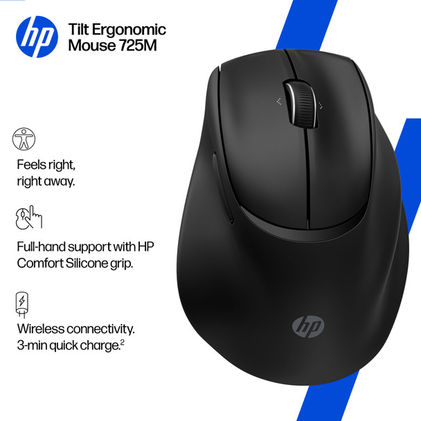 HP 725M Tilt Ergonomic Wireless Mouse, 21° Semi-Vertical, 6000 DPI, Bluetooth + Dongle, Black - BH0Z5AA#ABB – image 9