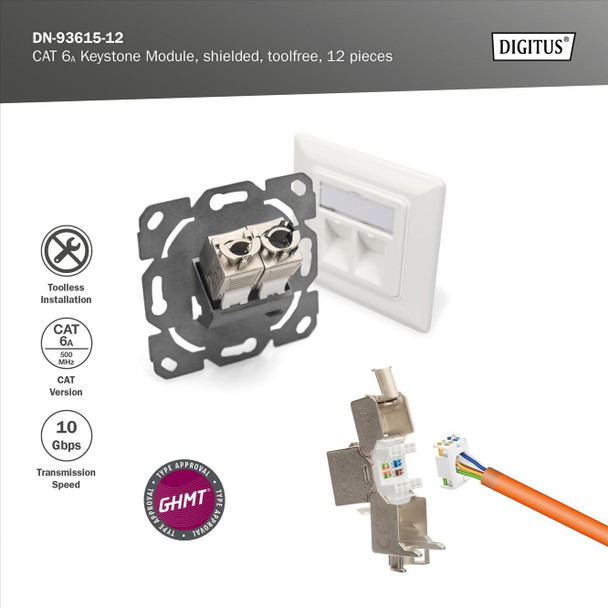 DIGITUS Cat 6A Shielded Keystone Module, RJ45, 500 MHz, 10GBase-T, Tool-Free, Pack of 12 - DN-93615-12 – image 6