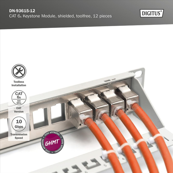 DIGITUS Cat 6A Shielded Keystone Module, RJ45, 500 MHz, 10GBase-T, Tool-Free, Pack of 12 - DN-93615-12 – image 7