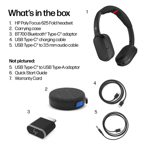 Poly Focus 625 Bluetooth Headset with Wireless Charge Stand, Hybrid ANC, USB-C Adapter - C56XXAA#AC3 – image 4