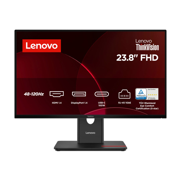 Lenovo ThinkVision T24D-40 23.8" Full HD IPS Monitor, 120Hz, USB-C, USB Hub, Ethernet - 64B9GAT1UK