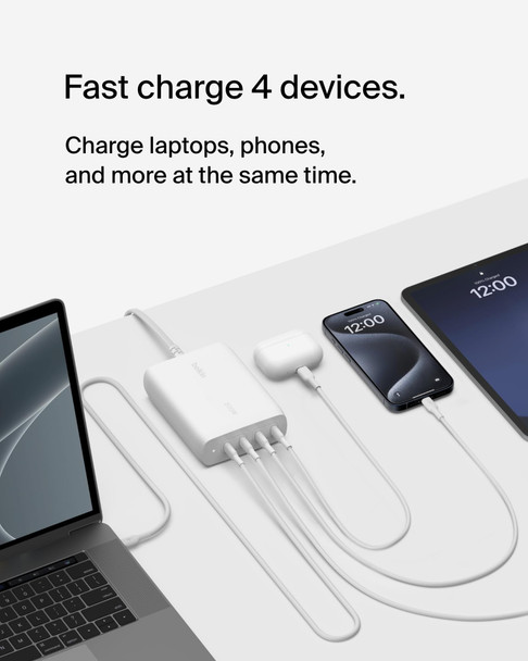 Belkin BoostCharge Pro 4-Port USB-C GaN Wall Charger 200W, USB-C PD 3.1, 5ft Power Cord, White - WCH015MYWH – image 2