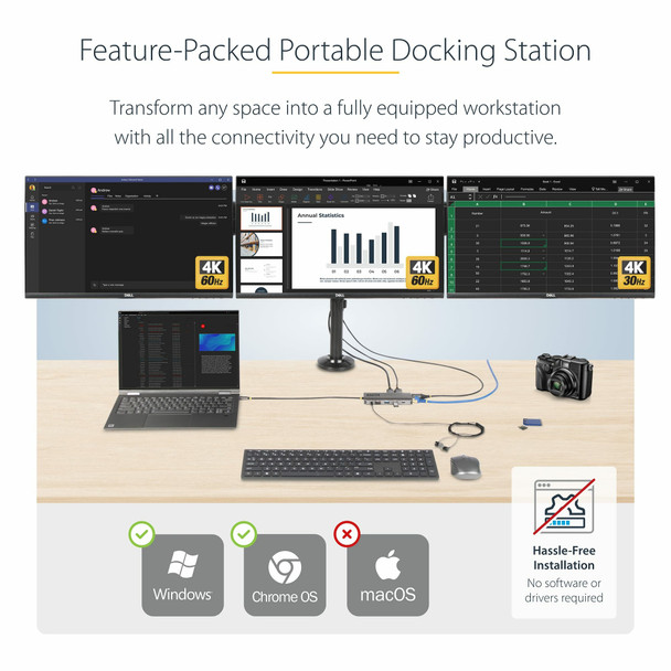 StarTech.com USB-C Triple-Monitor Multiport Adapter, 2x DP 1.4 + HDMI 2.0b, 100W PD, GbE, SD - 154BUSBCMULTIPT – image 2