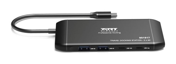 Port Designs Port Connect USB-C Travel Dock, 2x HDMI 4K, 100W PD, 10Gbps, Black - 901917