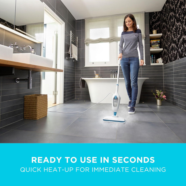 BLACK+DECKER 1300W Steam Mop, 380ml Water Tank, Microfibre Pad, White - FSM13E1-GB – image 3