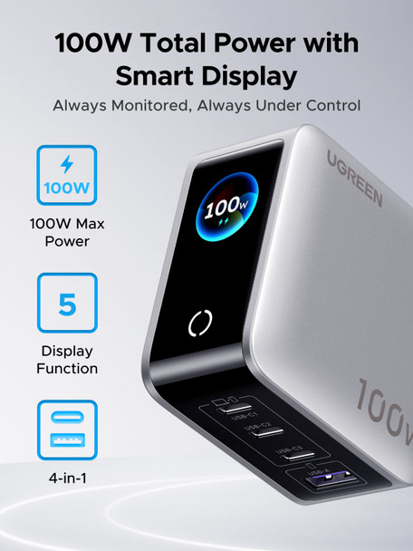 Ugreen Nexode Pro 100W GaN USB-C Charger with Smart Display, Foldable UK Plug - 45678B – image 4