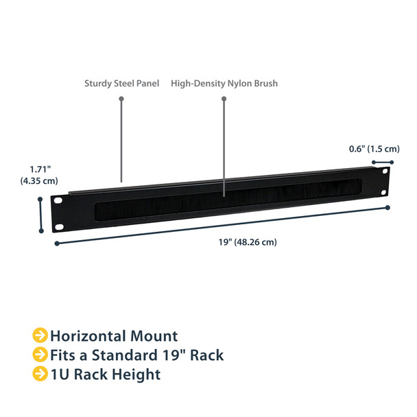 StarTech.com 1U Brush Strip Cable Management Panel for 19" Racks, Steel, Black - CMBRUSH1U – image 6