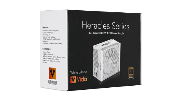 VIDA Heracles 850W ATX 3.1 Power Supply, 80 PLUS Bronze, 140mm FDB Fan, Non-Modular, White - XTY850M-850WWHT – image 9