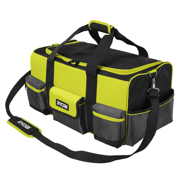 RYOBI Large Tool Bag, 16 Pockets, Hard Base, Padded Shoulder Strap, Black - RSSLTB1