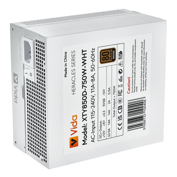 VIDA Heracles 750W ATX Power Supply, 80 PLUS Bronze, 140mm Fan, Non-Modular, White - XTY850D750WWHT – image 5