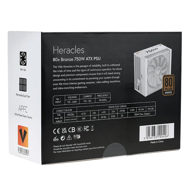 VIDA Heracles 750W ATX Power Supply, 80 PLUS Bronze, 140mm Fan, Non-Modular, White - XTY850D750WWHT – image 7