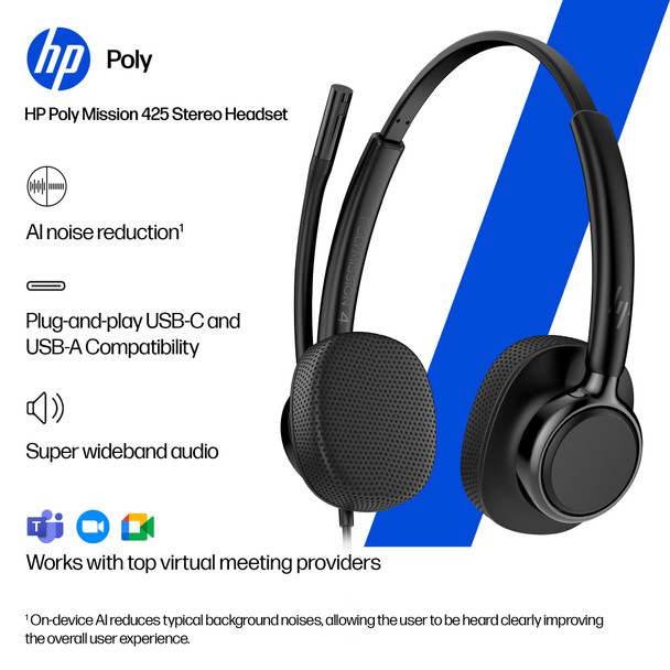 Poly Mission 425 Stereo USB Wired Headset, Noise-Cancelling Mic, USB-C with USB-A Adapter - C01B6AA#AC3 – image 8