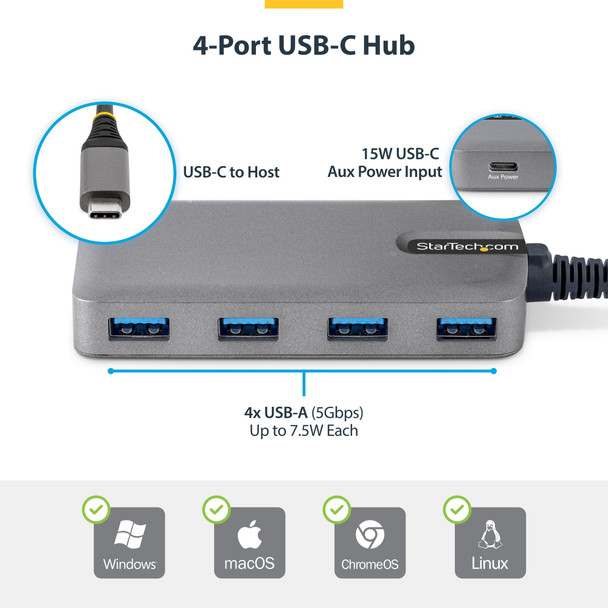 StarTech.com 4-Port USB-C Hub, 4x USB-A 5Gbps, 30cm Built-in Cable, Driverless - 5G4ACUSBCHUB – image 2