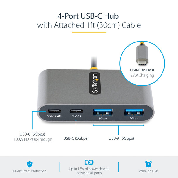 StarTech.com 4-Port USB-C Hub, 2x USB-A + 2x USB-C, 5Gbps, 100W PD Pass-Through, 30cm Cable - 5G2A2CPDBUSBCHB – image 7