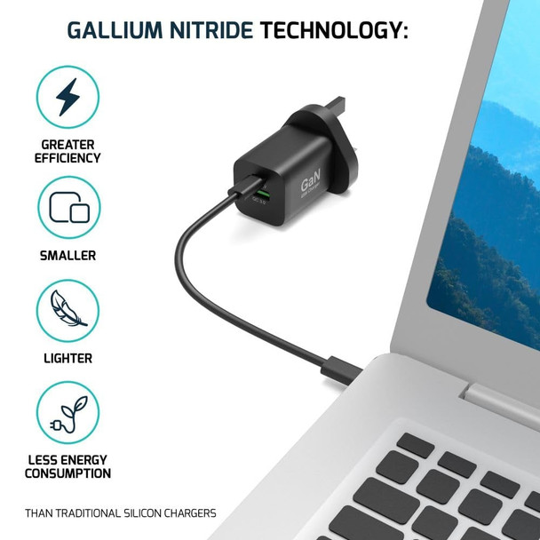 Port Designs Connect 45W GaN Wall Charger, USB-C PD + USB-A Quick Charge, 2m USB-C Cable, UK Plug - 900105-UK – image 8