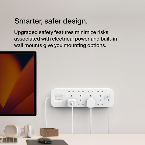 Belkin 8-Outlet Surge Protector Power Strip, 900 Joules, USB-C + USB-A, 2m Cord - SRB003AF2M – image 5