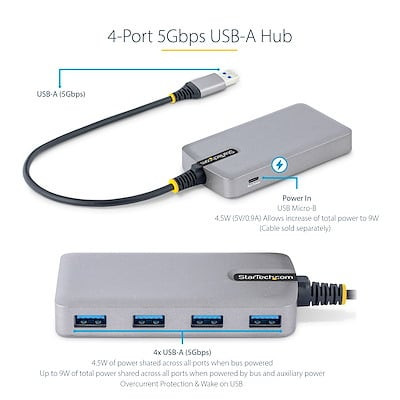 StarTech.com 4-Port USB-A Hub, USB 3.0 5Gbps, Bus Powered, Optional Micro USB Power, 30cm Cable - 5G4AB-USB-A-HUB – image 7