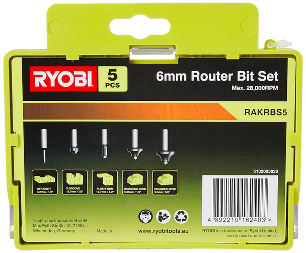 Ryobi RAKRBS5 Router Cutter Set, 5 Piece, 6mm - RAKRBS5 – image 2