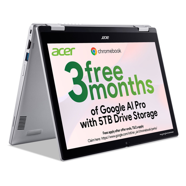 Acer Chromebook Spin 312 12.2" WUXGA Touch Convertible, Intel N100, 4GB RAM, 64GB eMMC, ChromeOS, Silver - NX.KYTEK.008