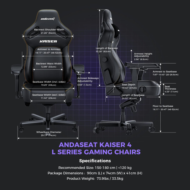 Anda Seat Kaiser 4 L Gaming Chair, Linen Fabric, 5D Armrests, 4-Level Pop-Out Lumbar, Grey - 12YDDCL20GCF – image 8