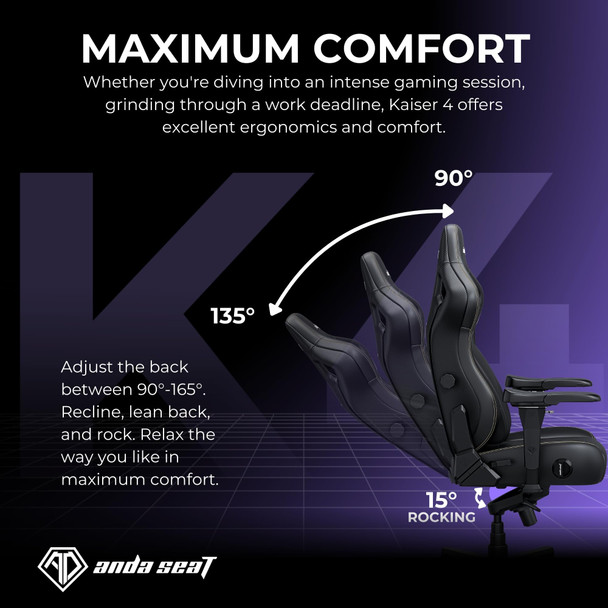 Anda Seat Kaiser 4 L Gaming Chair, Linen Fabric, 5D Armrests, 4-Level Pop-Out Lumbar, Black - 12YDDCL20BCF – image 3