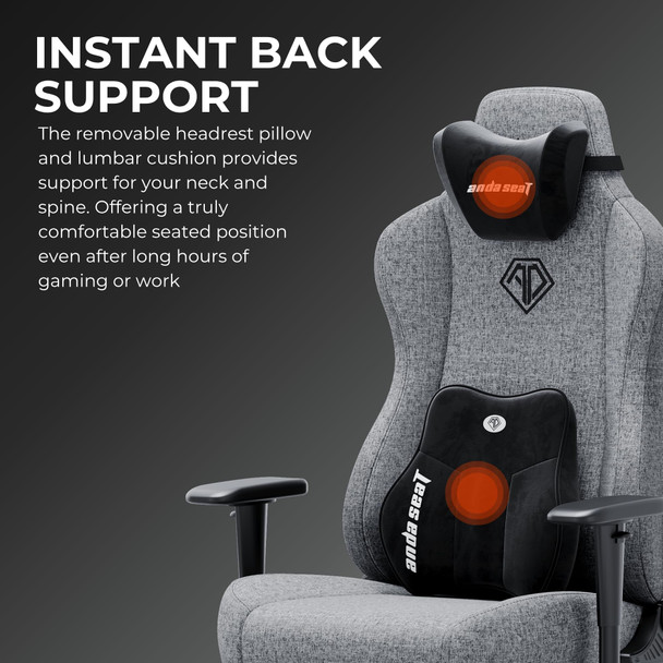 Anda Seat Novis Ultra XL Gaming Chair, Linen Fabric, 155° Recline, Headrest & Lumbar Pillows, Grey - 23XL01GFG02 – image 3