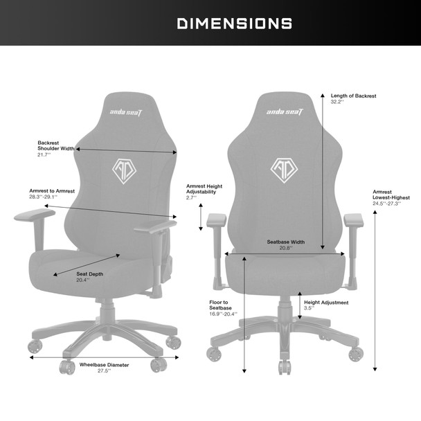 Anda Seat Phantom 3 Gaming Chair, Black PVC Leather, Reclining, Neck & Lumbar Pillows - 18Y06BPVC – image 7