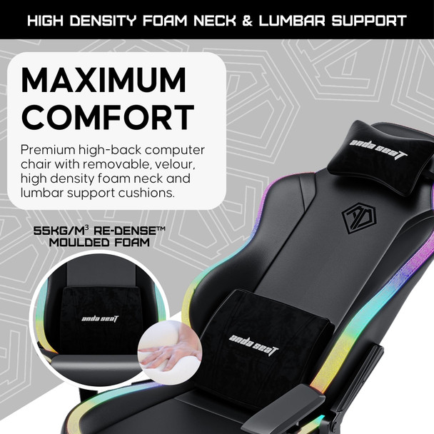 Anda Seat Luna Large RGB Gaming Chair, LED Lighting, Black PVC Leather, Reclining - 18E37BWPVF – image 3