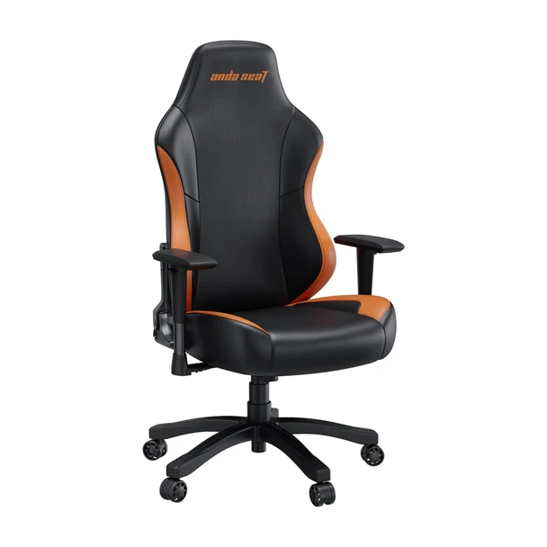 Anda Seat Luna Large Gaming Chair, Black/Orange PVC Leather, Reclining, Neck & Lumbar Pillows - 1848BOPV