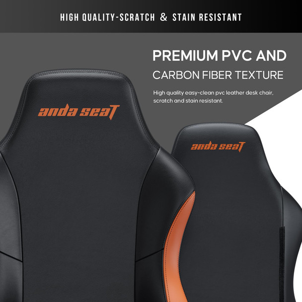 Anda Seat Luna Large Gaming Chair, Black/Orange PVC Leather, Reclining, Neck & Lumbar Pillows - 1848BOPV – image 5