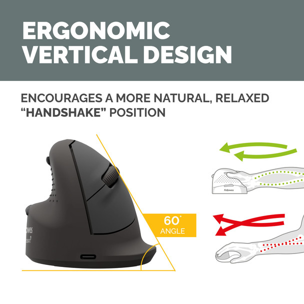 Fellowes Breyta Plus+ Ergonomic Vertical Mouse, Medium, Left-Handed, Bluetooth/Dongle/Wired – image 3