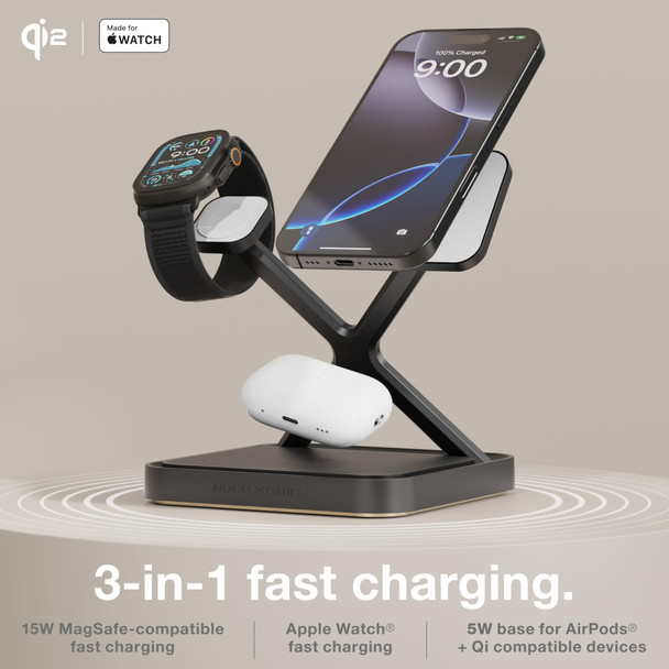 NOCO XGrid XDS3 3-in-1 Wireless Charging Stand for iPhone, Apple Watch & AirPods, Black, MagSafe Compatible - XDS3B – image 2