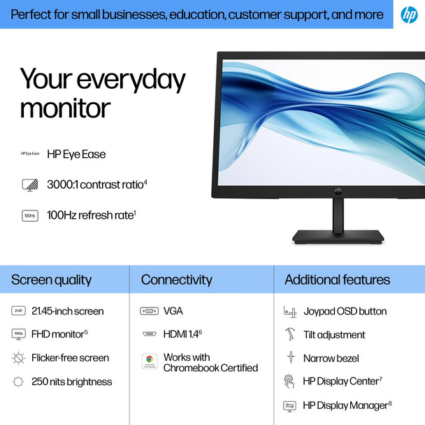 HP 322pv 21.45" Full HD VA Monitor, 100Hz, Anti-Glare, HP Eye Ease - 9U5A2AA#ABU – image 2