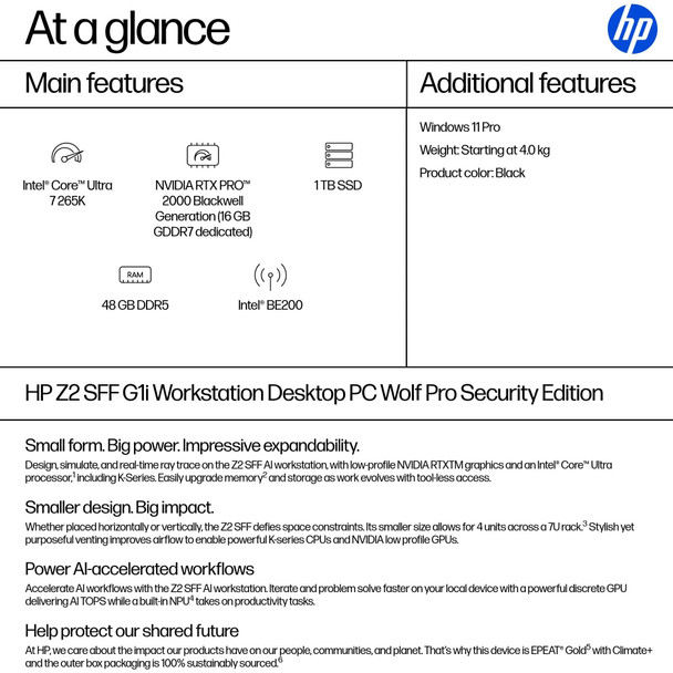 HP Z2 SFF G1i Workstation, Intel Core Ultra 7 265K, 48GB RAM, 1TB SSD, Windows 11 Pro - DQ6D7ET#ABU – image 3