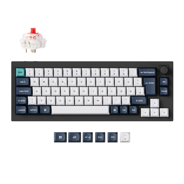 Keychron Q2 Max Wireless Mechanical Keyboard, 65% UK ISO, Gateron Jupiter Red, Carbon Black - Q2M-M1-UK