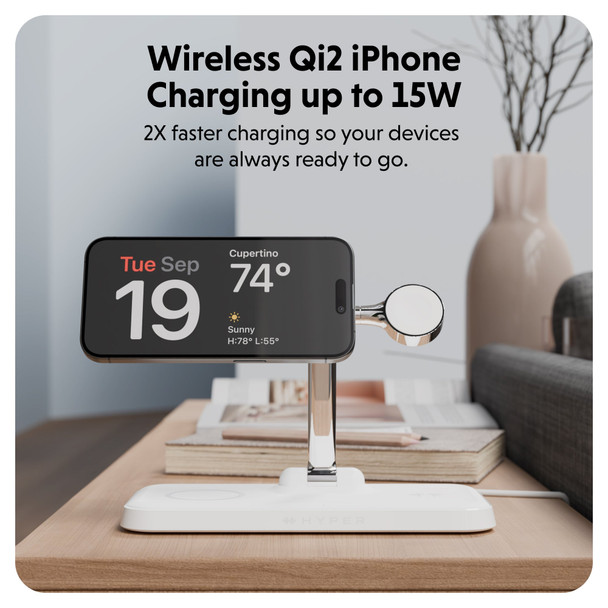HyperJuice Next Qi2 4-in-1 Magnetic Charging Stand, 15W, White - HJ3004WHGL – image 6