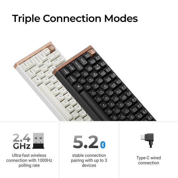 Keychron K2 HE Special Edition Wireless Magnetic Switch Keyboard, UK ISO, White, Rosewood Frame - K2H-Q1-UK – image 2