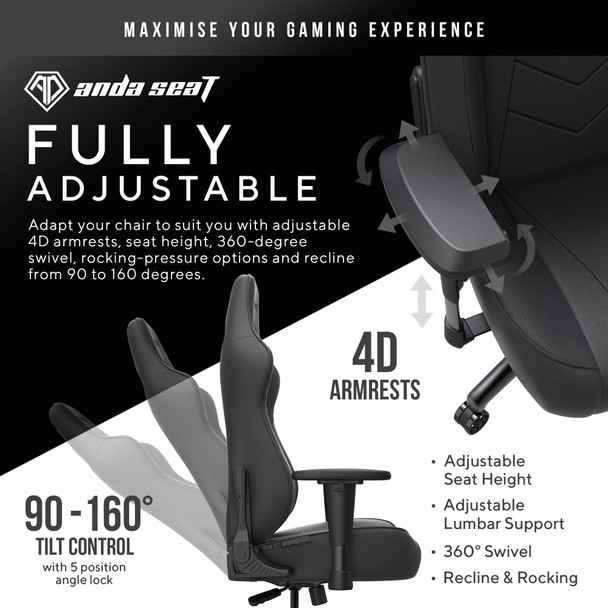 Anda Seat Dark Demon Gaming Chair, Large, Black PVC Leather, 4D Armrests, 90-160° Recline - 1903BPVC – image 4