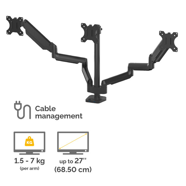 Fellowes Platinum Series Triple Monitor Arm, Gas Spring, Clamp/Grommet, 2x USB, VESA 75/100 - 8042601 – image 3