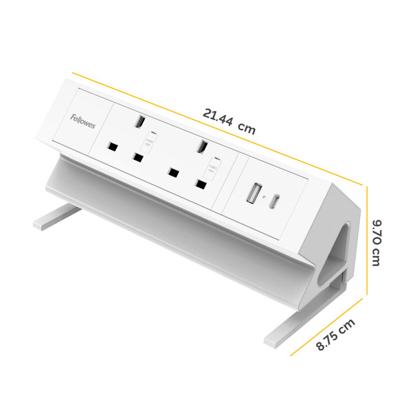 Fellowes Power Desk 2 Desktop Power Module, 2 Sockets, USB-A + USB-C, Clamp Mount, White – image 3