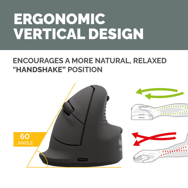 Fellowes Breyta Plus+ Vertical Wireless Mouse, Right-Handed, Large, Bluetooth/Dongle/Wired – image 3