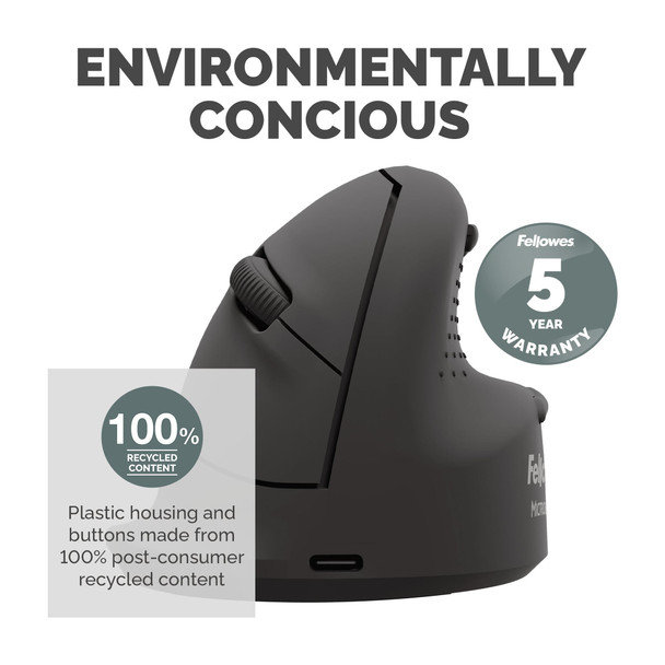 Fellowes Breyta Plus+ Vertical Wireless Mouse, Right-Handed, Large, Bluetooth/Dongle/Wired – image 9